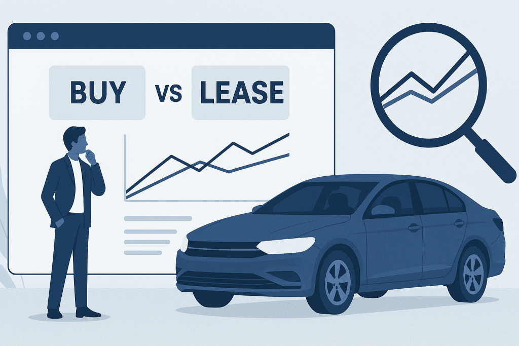 A side-by-side comparison of a leased car's interior and an owned car's maintenance records, symbolizing the contrast between short-term enjoyment and long-term investment.
